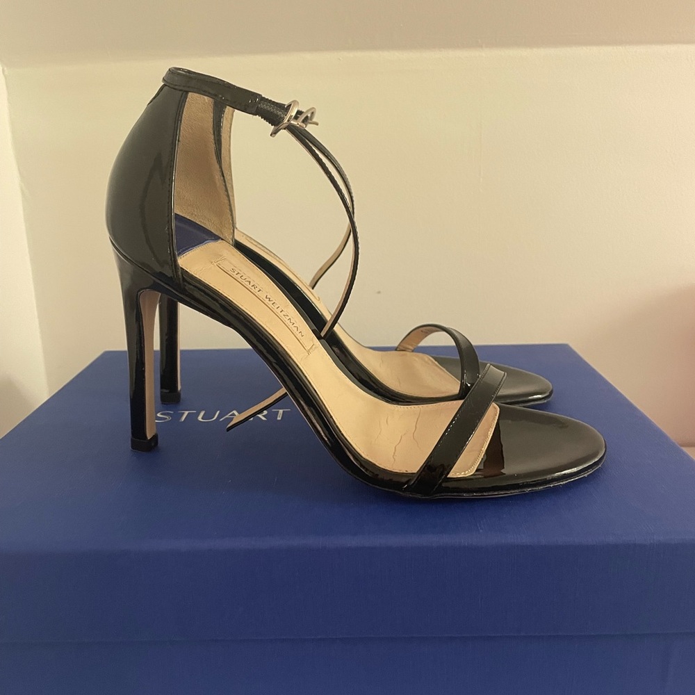 Stuart Weitzman Nudistsong Ankle Strap Sandal Black Size 5.5M